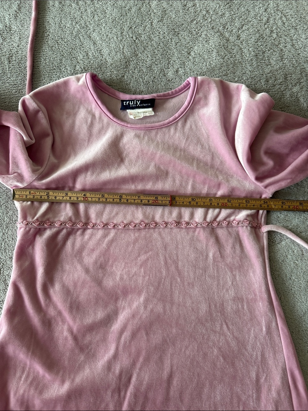 Truly Kids Velvet Dress Girls Large Pink Excellent Rosette Trim Long Sleeve - Picture 7 of 7